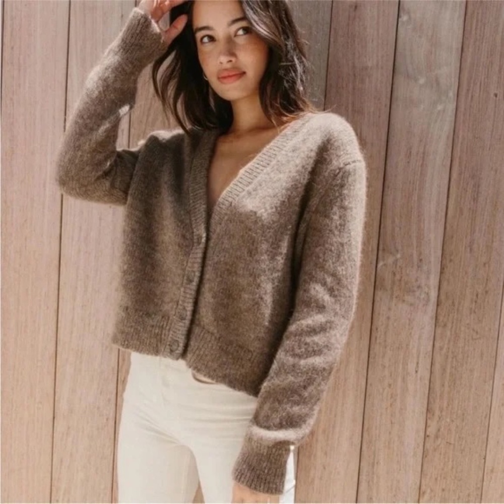 JENNI KAYNE  Mohair Boyfriend Cardigan in Driftwood Tan - Size XS
